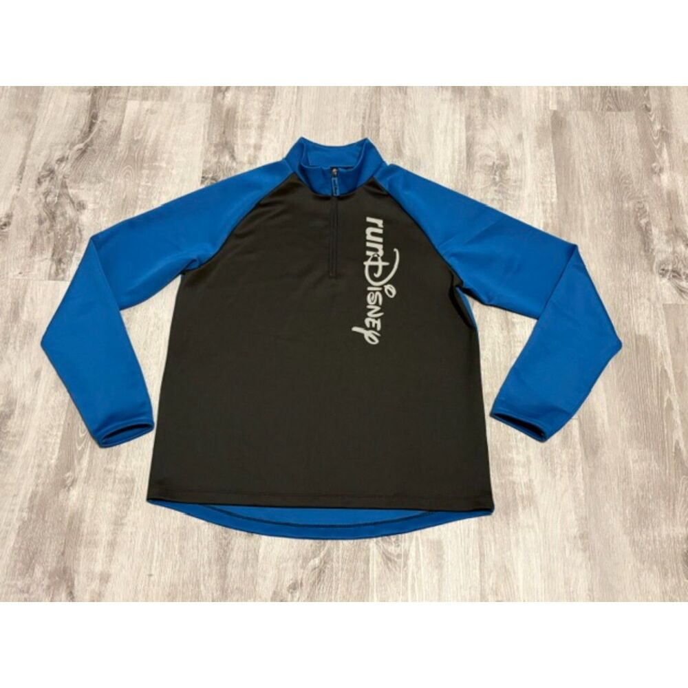 Run Disney Blue/Black Quarter Zip Pullover Long Sleeve Men's L Mickey Mouse Logo